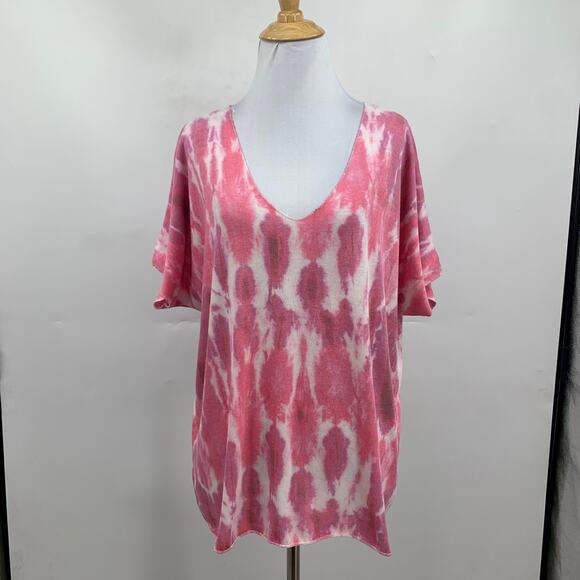 Free for Humanity Shirt Womens OS One Size Metallic Short Sleeve Tie Dye V Neck - Picture 2 of 11